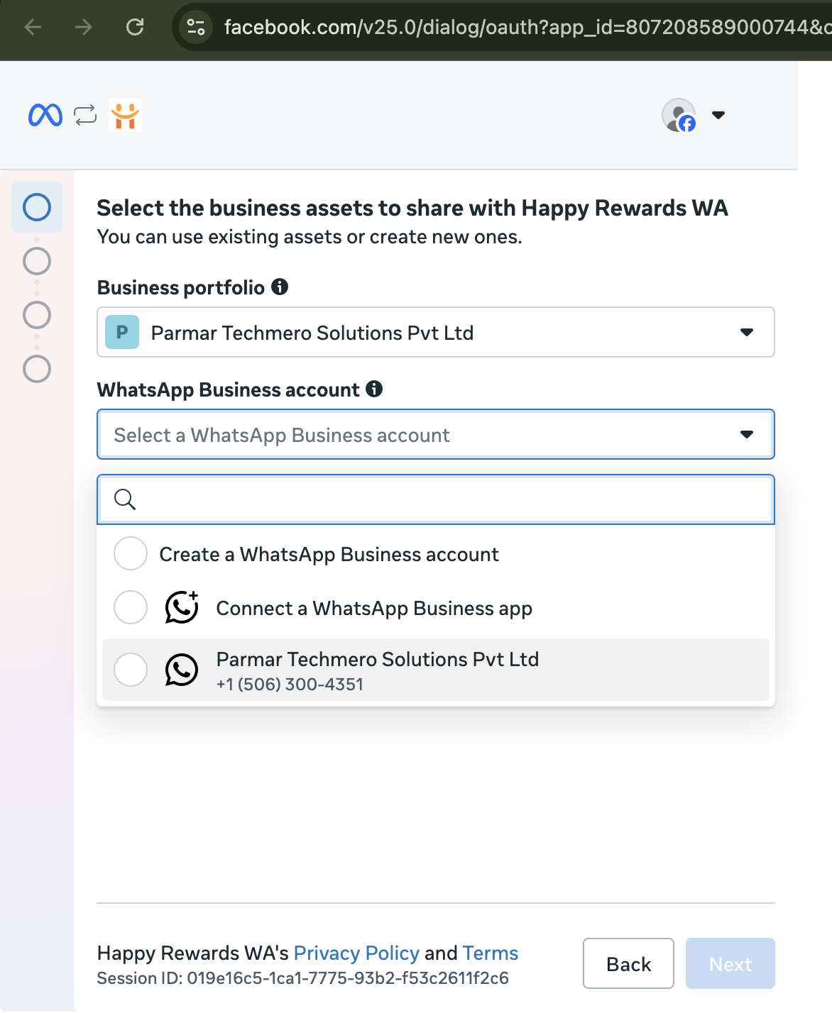 Select WhatsApp Business Account