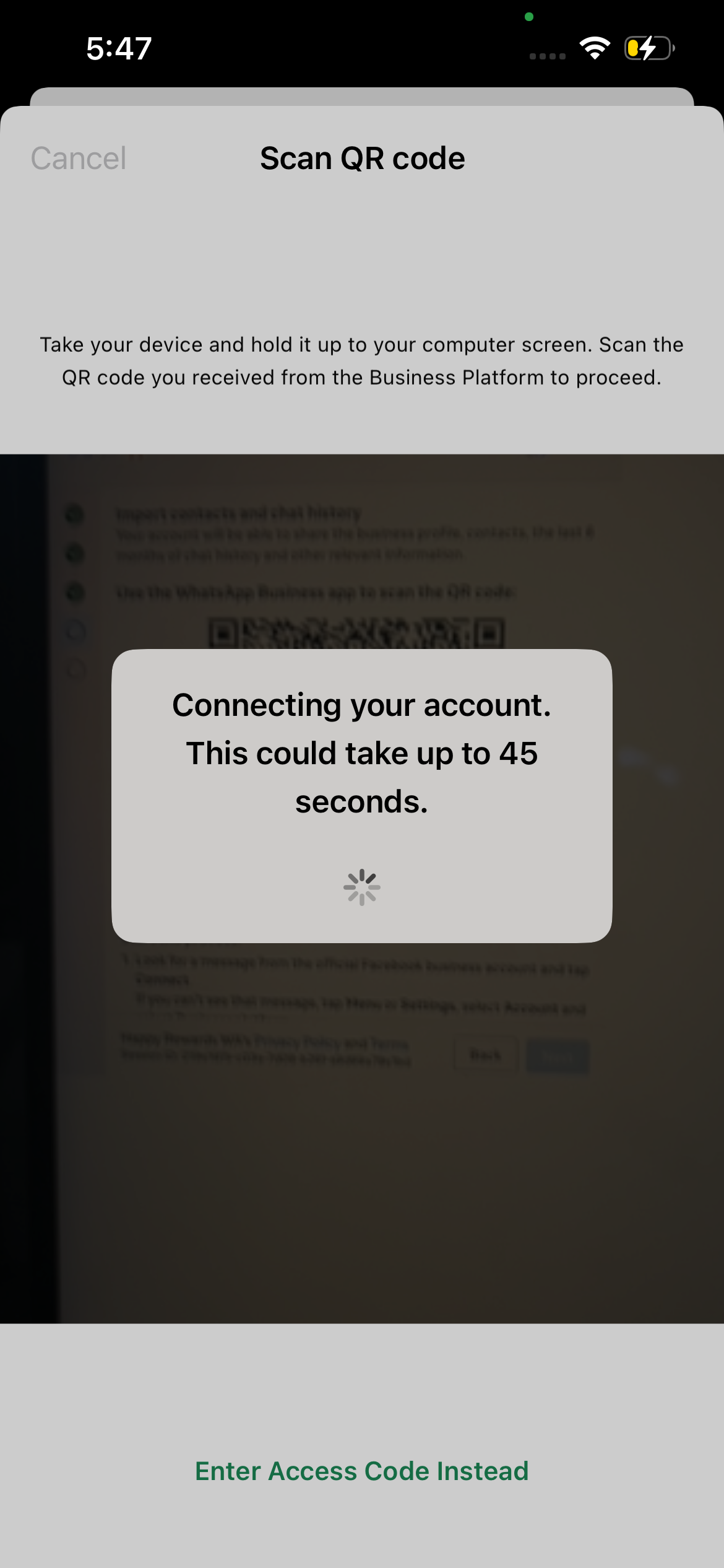 Connecting QR popup scan